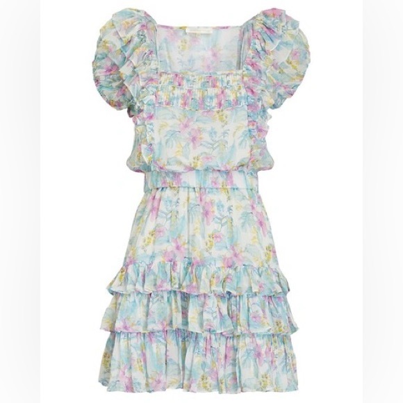 LoveShackFancy x Intermix Exclusive Ivorie Viscose Floral Ruffle Mini Dr… - Picture 2 of 10